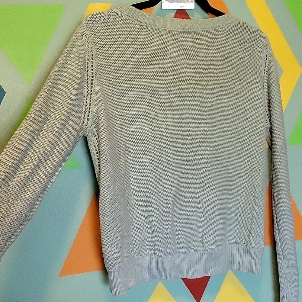 Mossimo Women's Cable Knit Linen Blend Crew Sweater Heathered Green Blue Size L - Picture 8 of 10